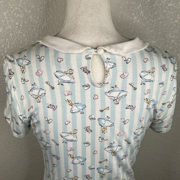 Disney Classic Alice in Wonderland Print Fit & Flare Peter Pan Collar Dress Med - Picture 6 of 8